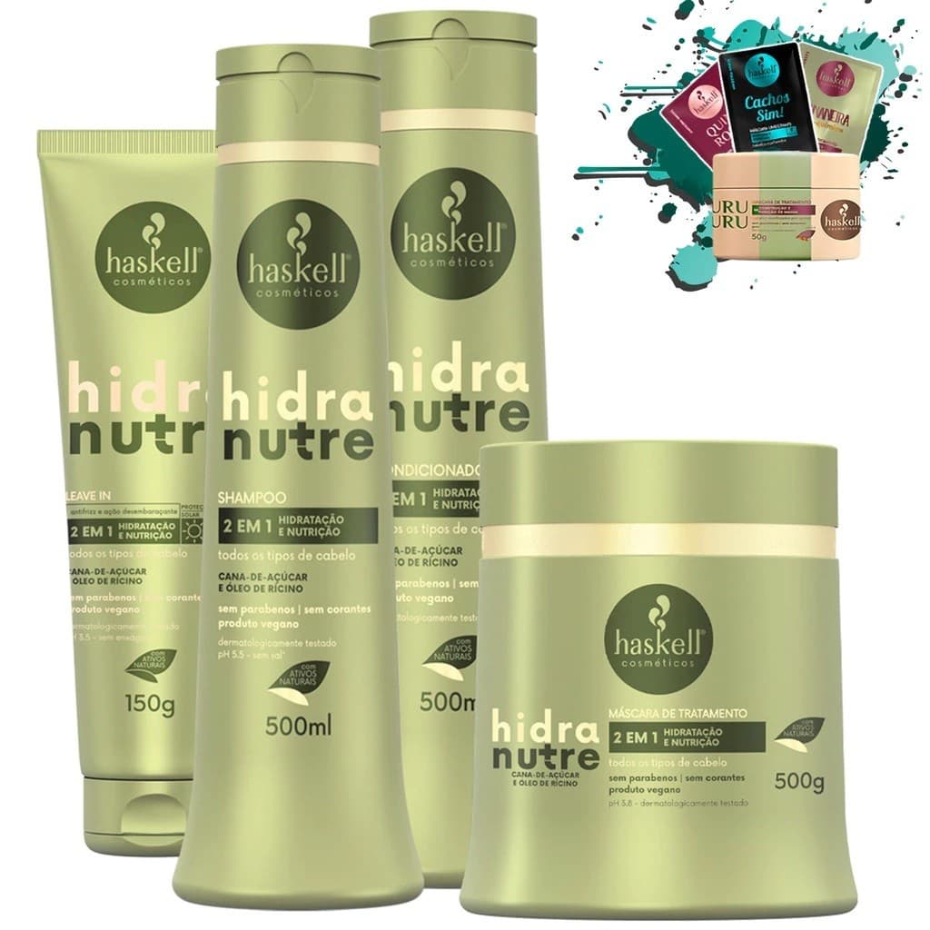 Shampoo Condicionador e Máscara 500ml/gr + Leave in 150gr + Serum 35ml Hidranutre Haskell