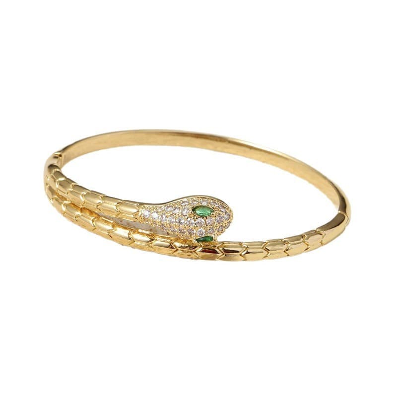 Moda luz luxo atmosférica incrustada zircão pulseira olho verde cobra pulseira banhado a cobre 18k fivela pulseira High-