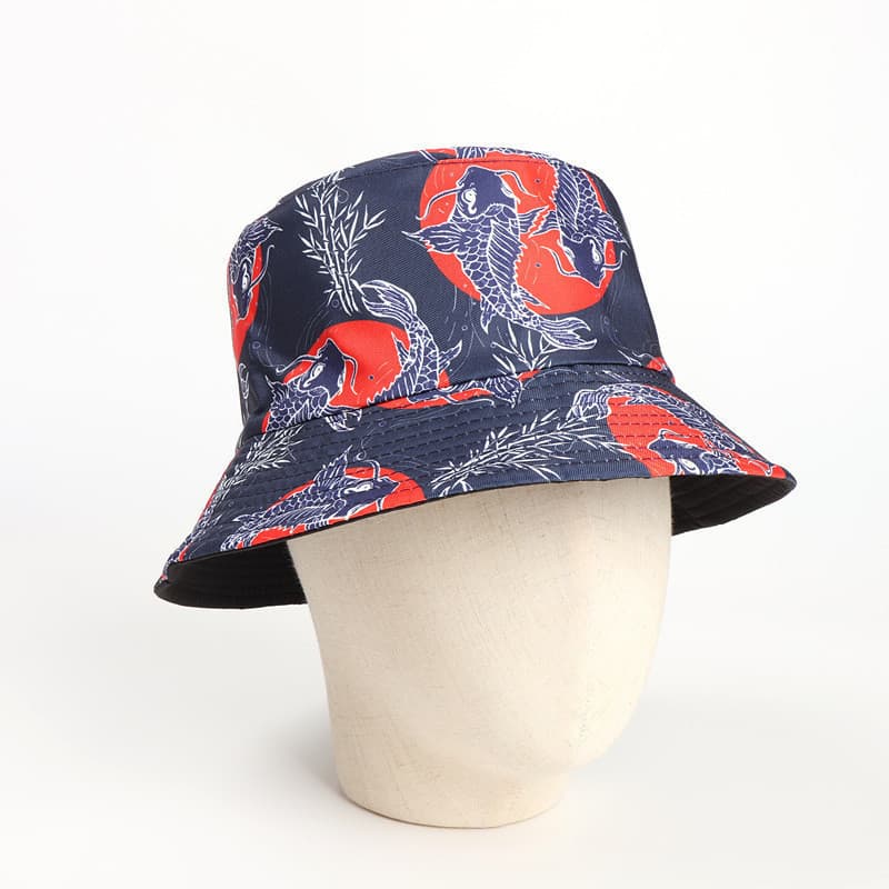 Cartoon Fisherman Hat Women's Cashew Flower Double-sided Pot Hat European and American Fruit Printing Leaf Sunshade Hat-