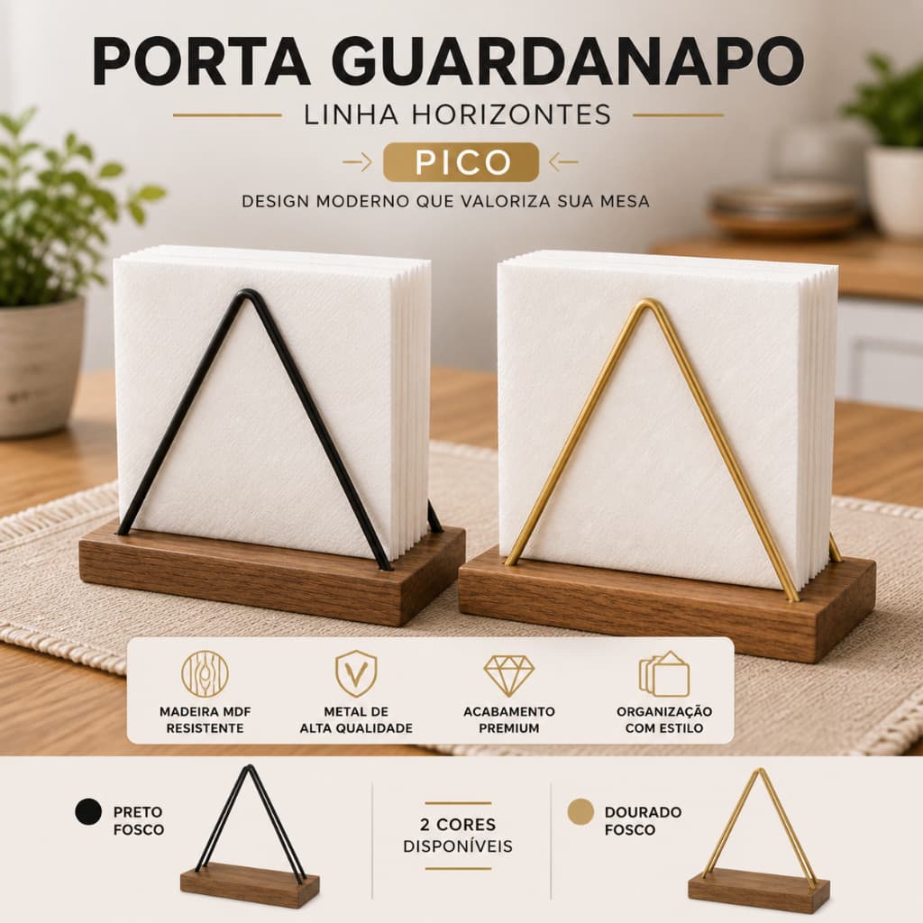 Porta Guardanapo Premium Linha Horizontes Pico para Mesa Cozinha Suporte ENVIO IMEDIATO