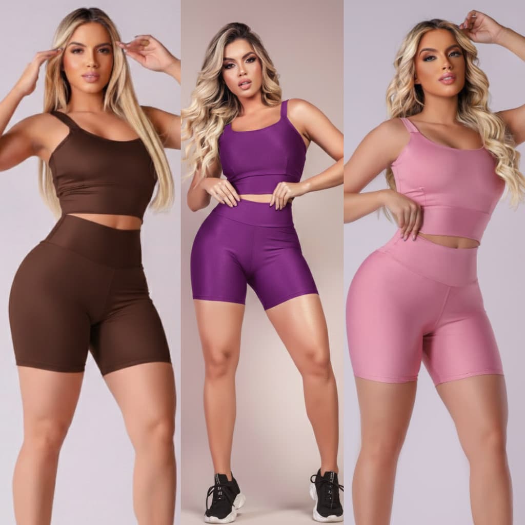 Kit 3 Conjuntos Fitness Feminino Sem Transparência Academia Treino Musculação