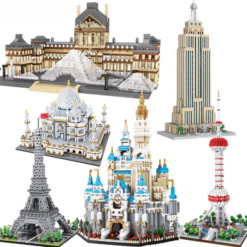 [Estoque Pronto] 6600 Peças Microblocos - Monumentos Mundiais Modelo Educacional, Brinquedos de Montar, Presente de Nata