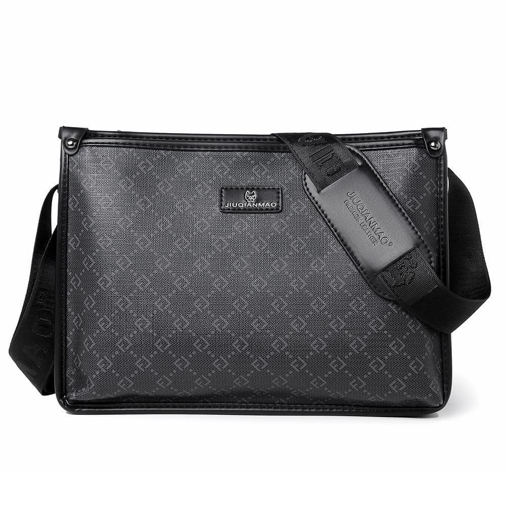 Bolsa Transversal de Couro Horizontal Masculina, Bolsa Casual de Ombro Xadrez para Negócios e Esportes