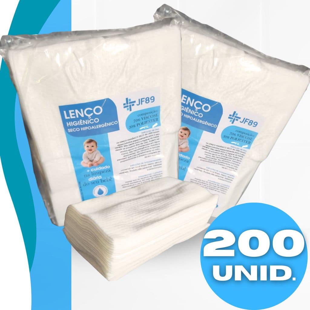 Lenço Descartável Seco para Bebê 30x20cm Higiene 200 unid.