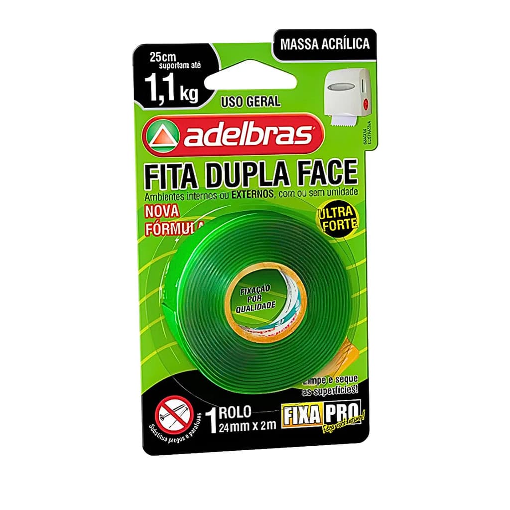 Fita Dupla Face 24mm x 2 Metros Massa Acrílica 1,1 Kg