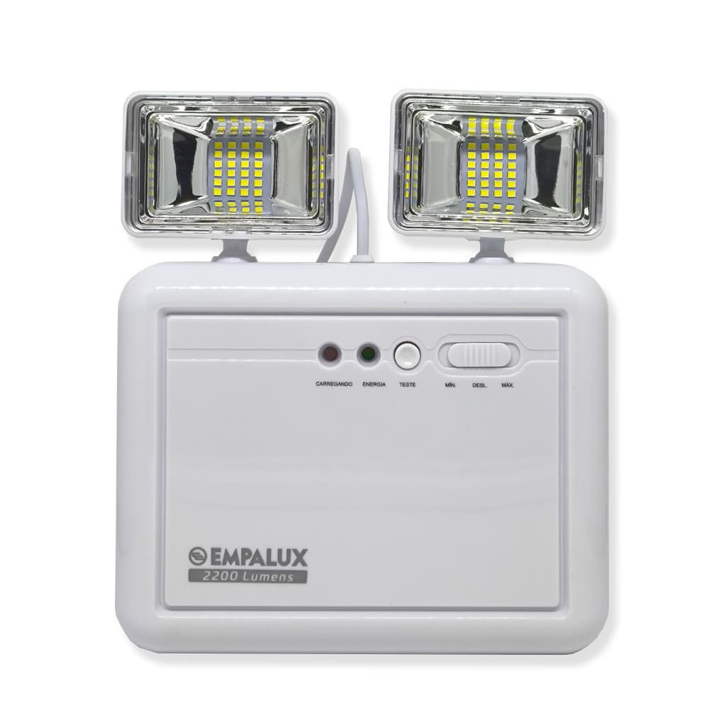 Empalux Luz de Emergência LED 2 Faróis 9,6W Bivolt 6500K Branco Frio Alta Autonomia