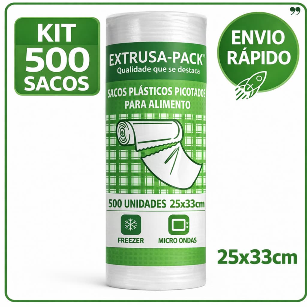 Saco Plástico Picotado para Alimentos 25x33cm | Kit 500 Unidades | Freezer e Micro-ondas | Envio Rápido
