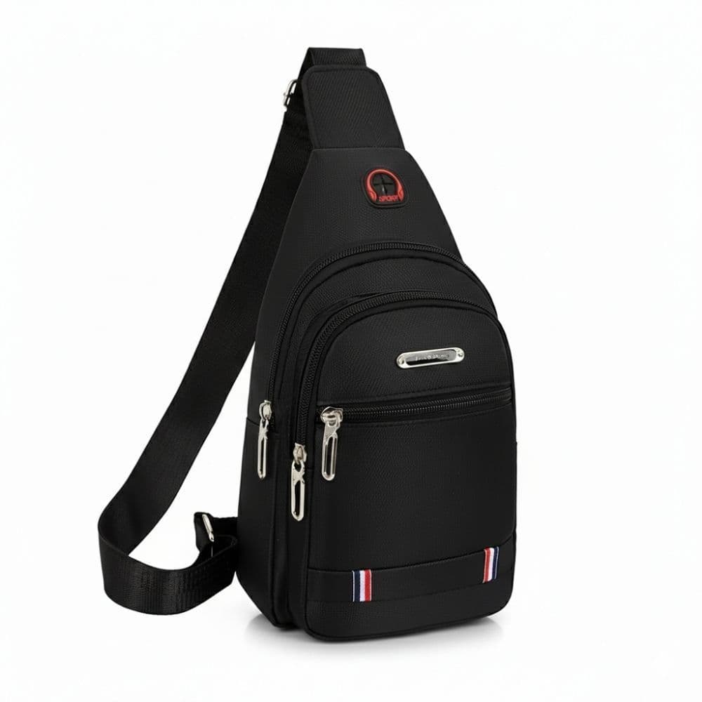 Mochila Transversal Masculina Nylon Impermeável Reforçada com Saída para Fone