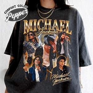 Camiseta Masculina Feminina Oversized Estampa Michael Jackson Collage Vintage Streetwear T-shirt Retro Casual