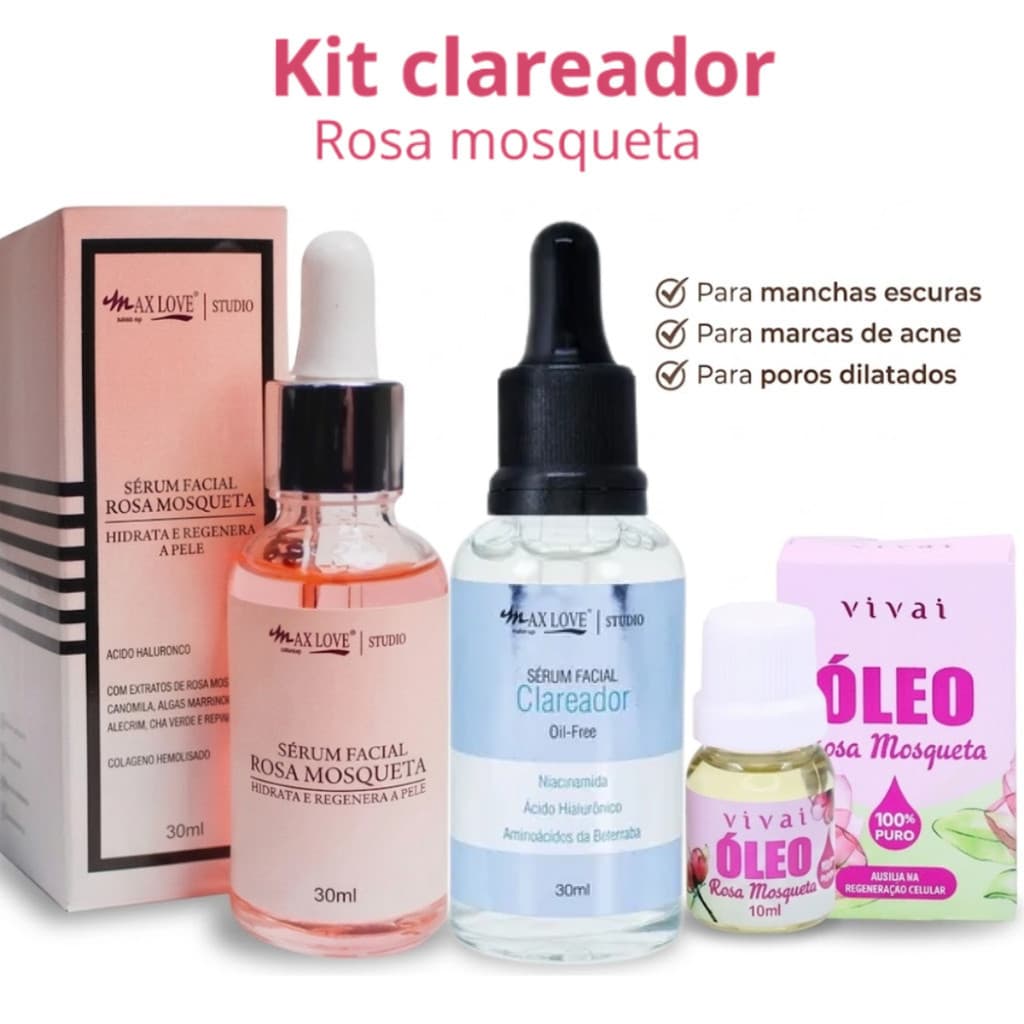 Sérum Facial Rosa mosqueta  + Óleo Rosa Mosqueta 100% Puro Clareador Manchas Acne Skin Care