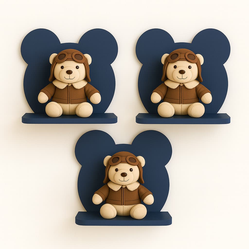 3 Prateleira Decoração Ursinho Para Bebê Menino Menina Infantil Quarto e Sala Varias Cores