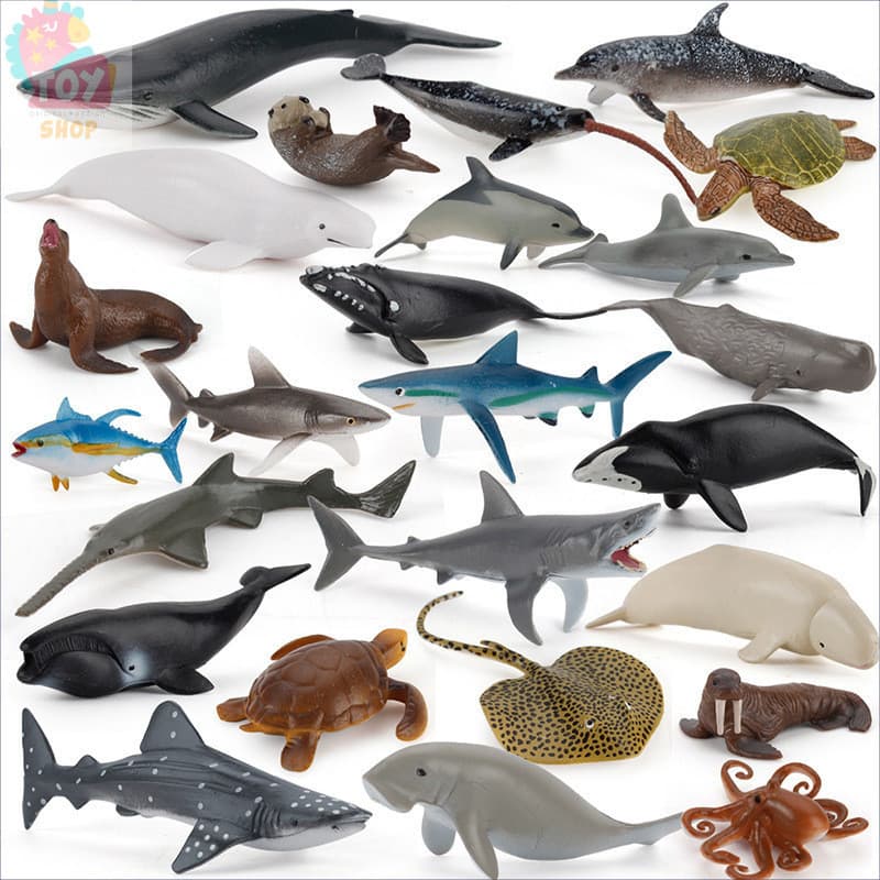 [Pronta Entrega] Figuras Realistas de Animais Marinhos: Tubarão-Baleia, Golfinho, Tartaruga, Tubarão Branco - Brinquedo