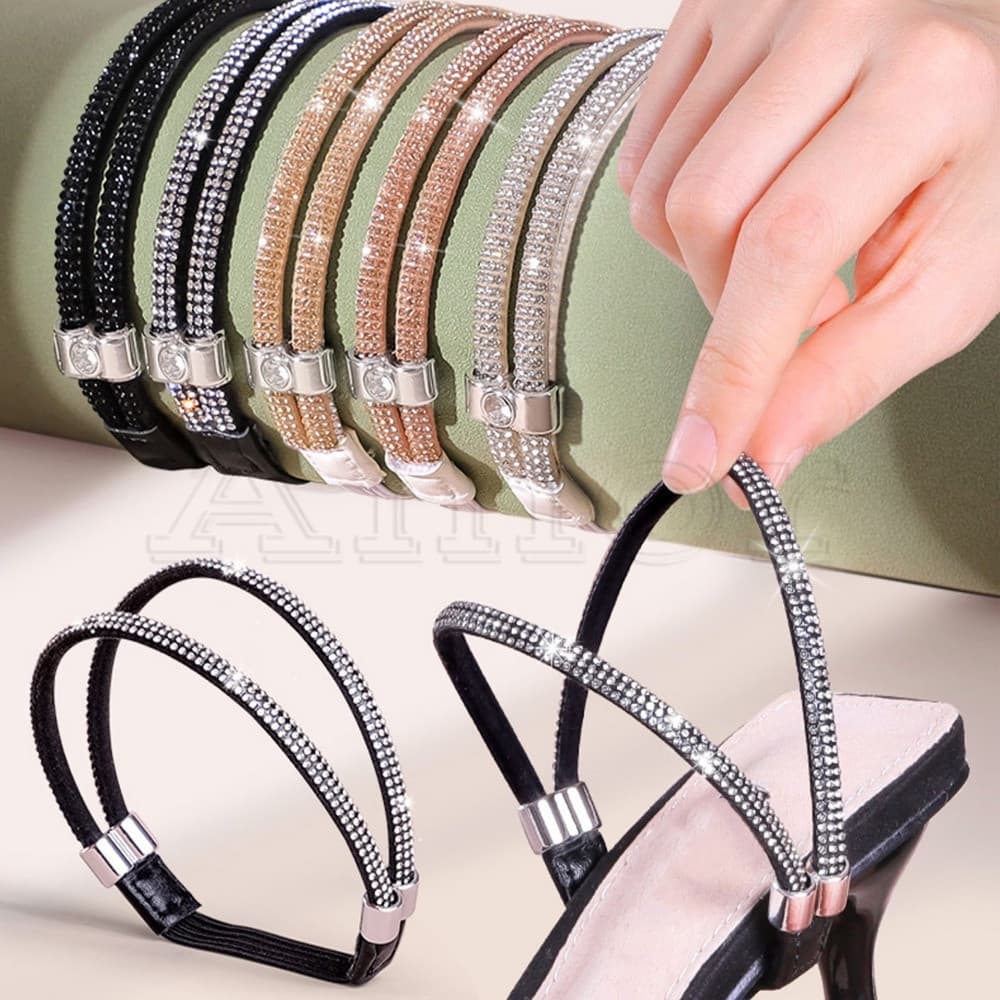 Cinta Auto-Adesiva De Fixação Elástica Com Saltos Altos Rhinestone Decorações Fivela Anti-Gotas Antiderrapante 2Pcs Ajus