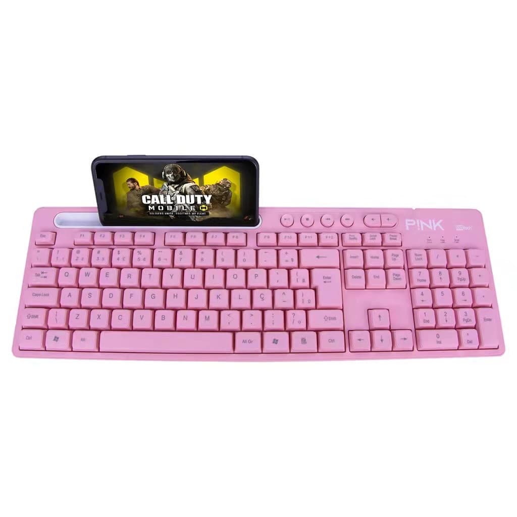Teclado Multimídia USB Pink Feminino Smart Support KX Rosa