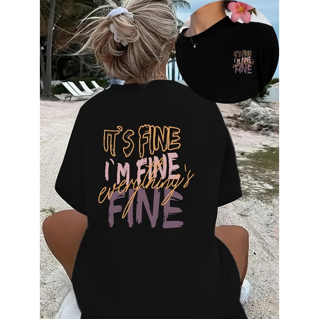Camiseta Feminina Algodão Premium Estampa Retro 'Está Tudo Bem, Eu Estou Bem' -Estilosa Confortável