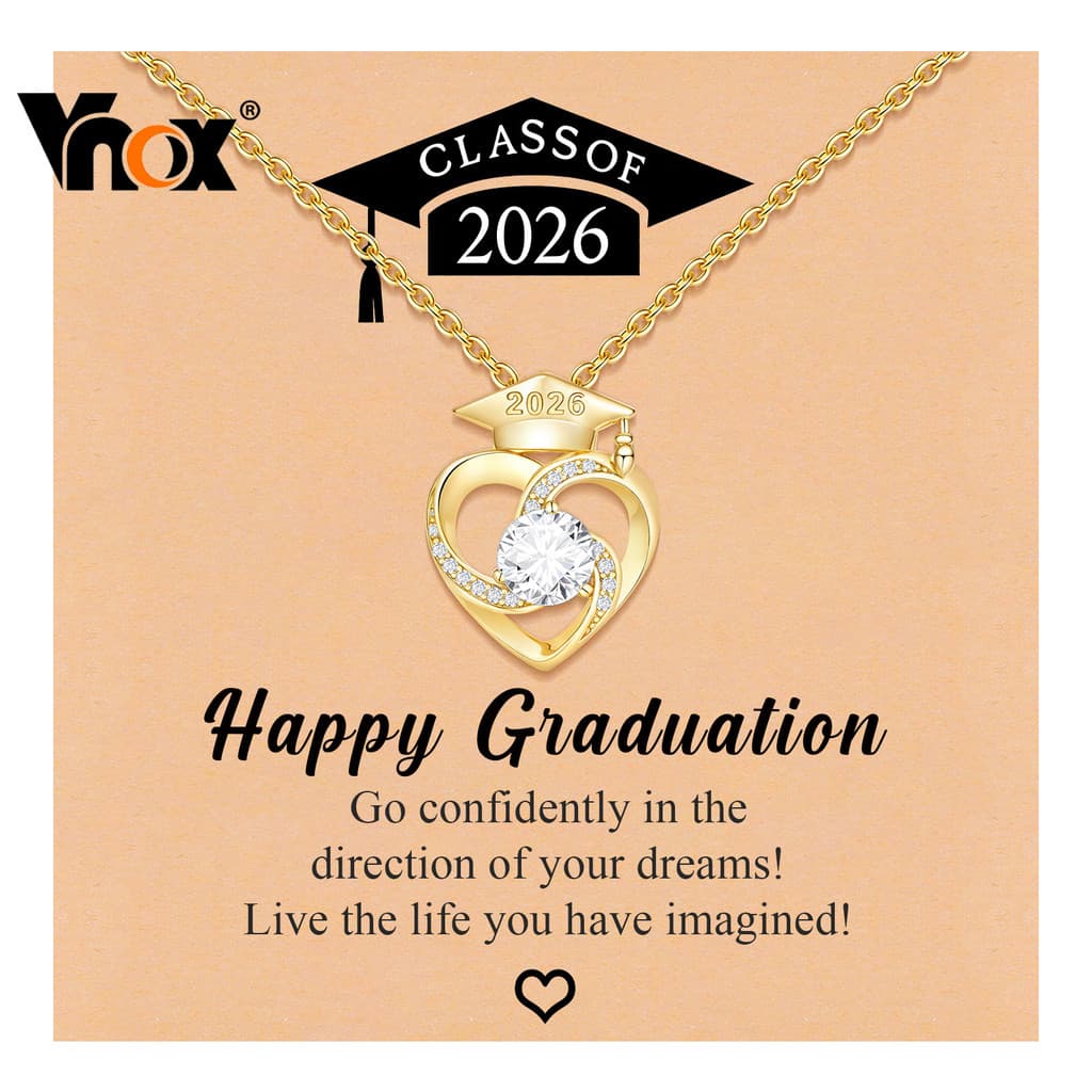 Classe Vnox De 2026 Presente De Formatura Para Ela , Colar De Coração CZ Em Ouro 14K Com Cartão , Joia De Memória Signif