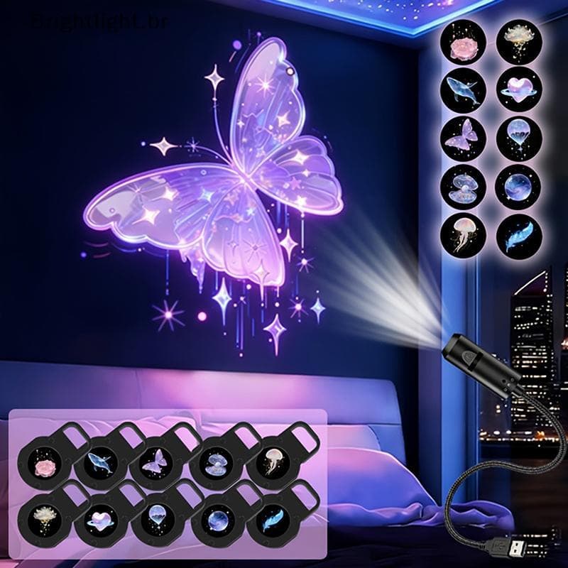 [brightlight.br] Luz De Projeção LED USB Projetor De Sonho Noturna Com 10 Padrões [BR]