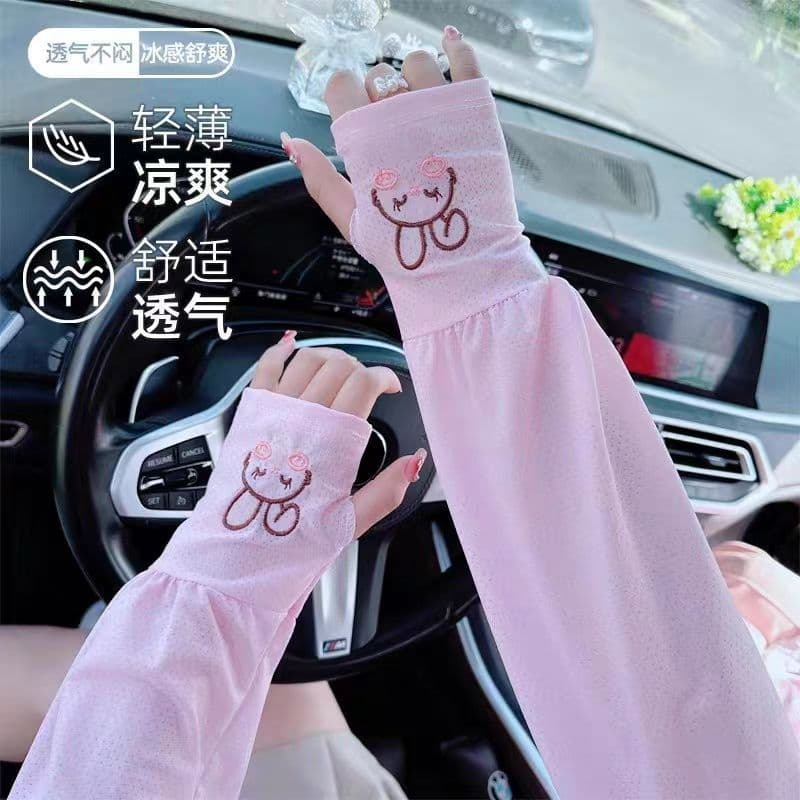 Manga de gelo verão feminino solto bonito protetor solar manga respirável condução braço guarda à prova ultravioleta gel