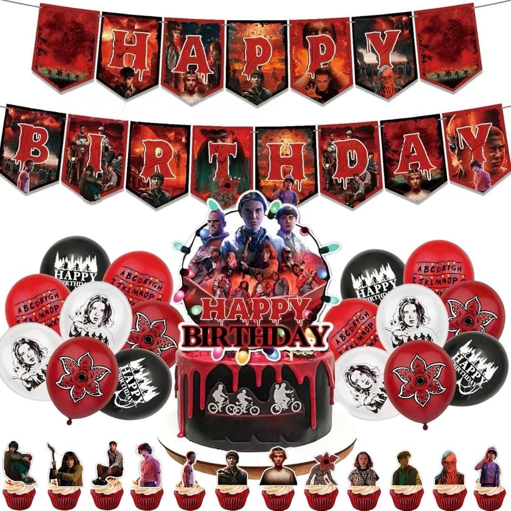 Decorações para Festa de Aniversário Stranger TV, Conjunto de Suprimentos para Festa com Tema de Filme Incluindo Faixa,