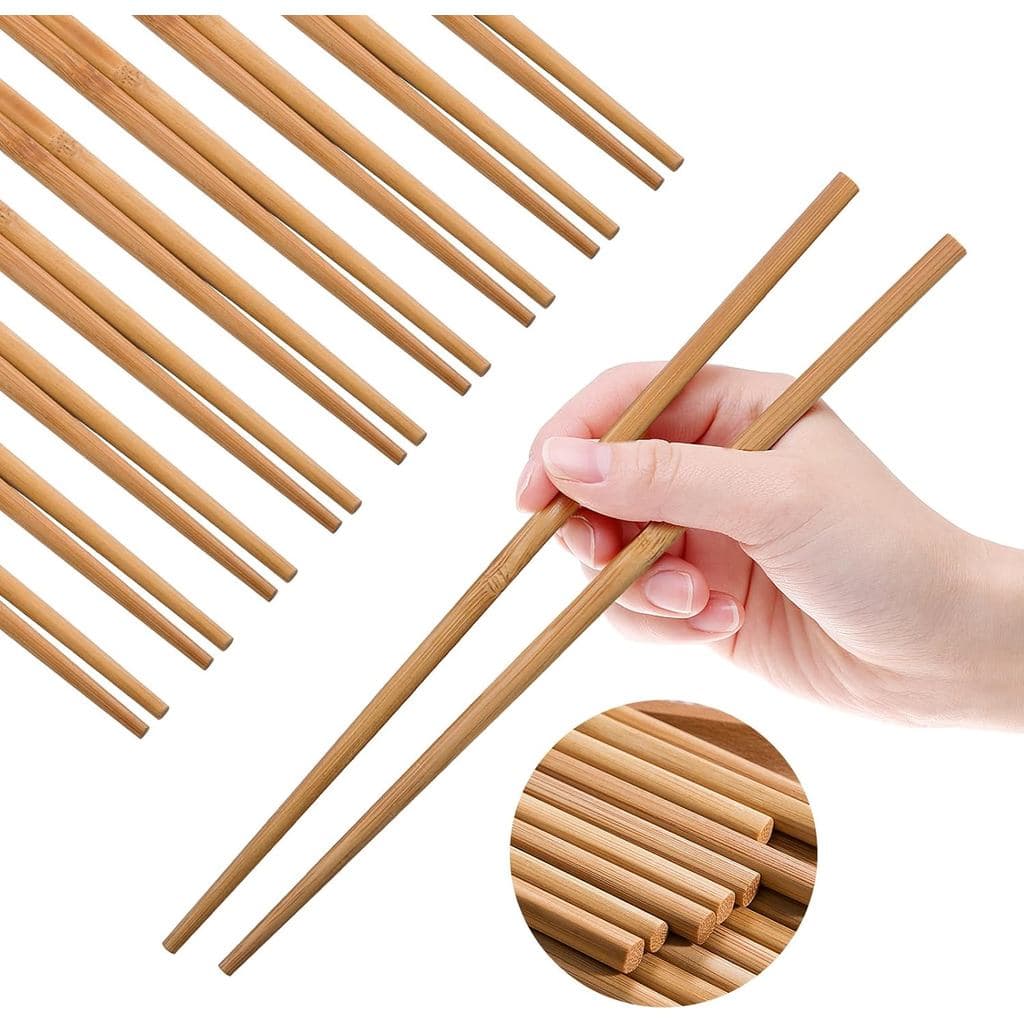 Pauzinhos de Bambu Reutilizáveis, Laváveis na Máquina de Lavar Louça, Pauzinhos Chineses Longos, 10 Pares de Pauzinhos d
