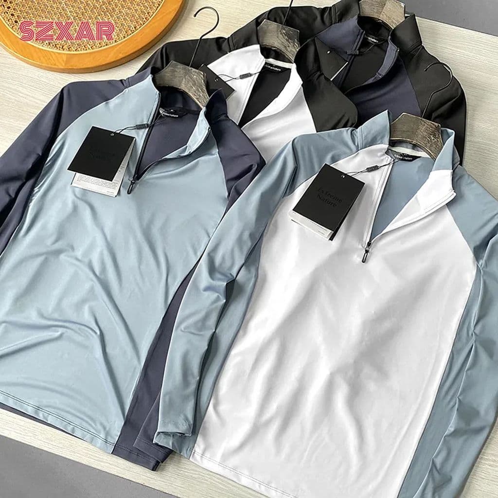 LL mesmo estilo!Secagem rápida de alta elasticidade respirável!Primavera verão masculino meio zíper gola Casual moletom