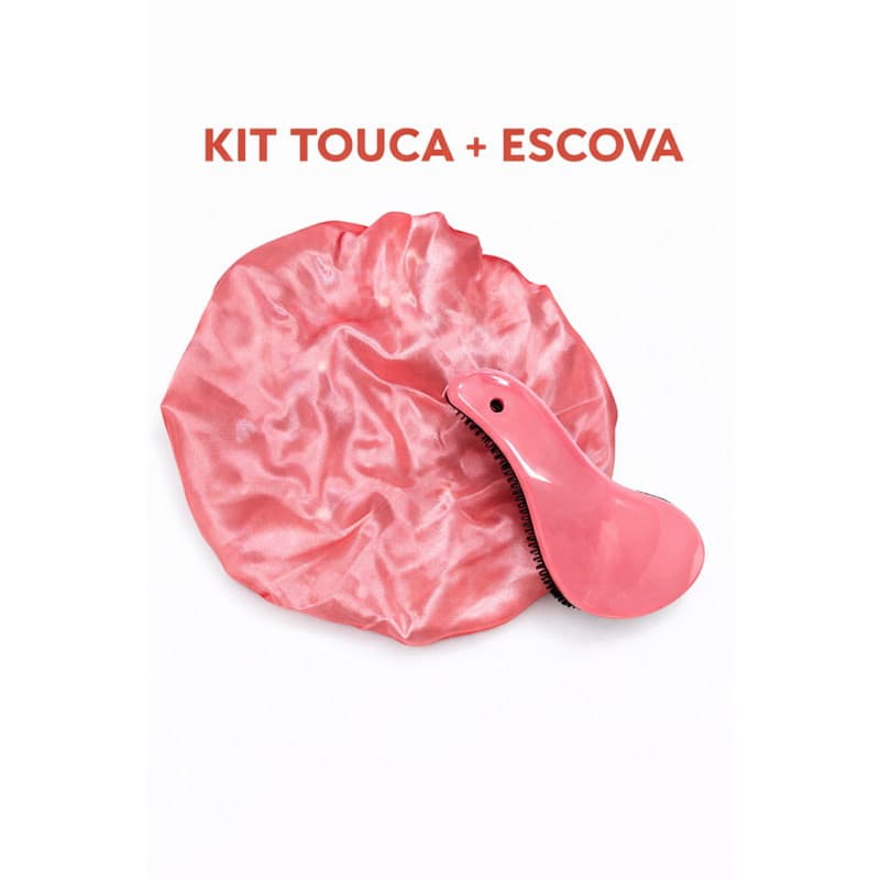 kit escova mágica e touca de cetim antifrizz cabelo desembaraçados