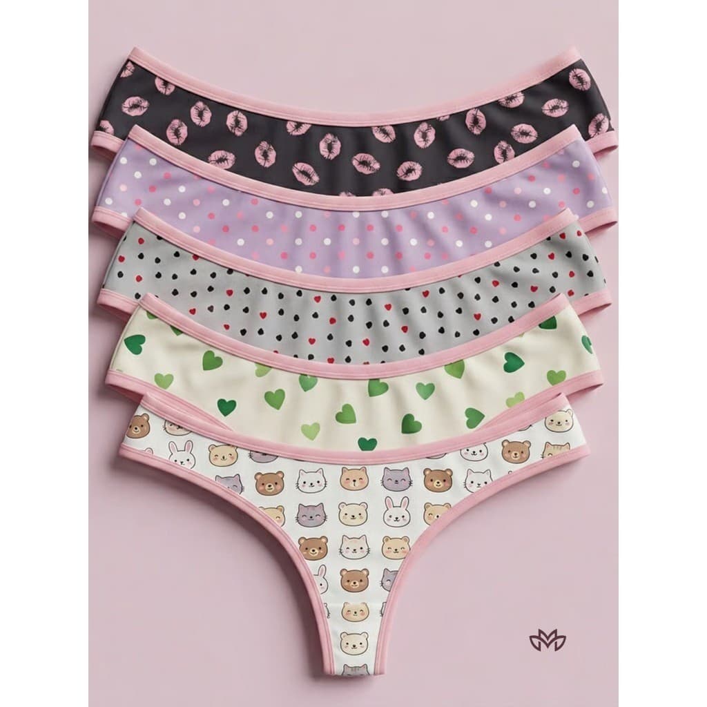 Kit 5 Calcinha Fio Duplo Estampada Poliamida Forro Algodão