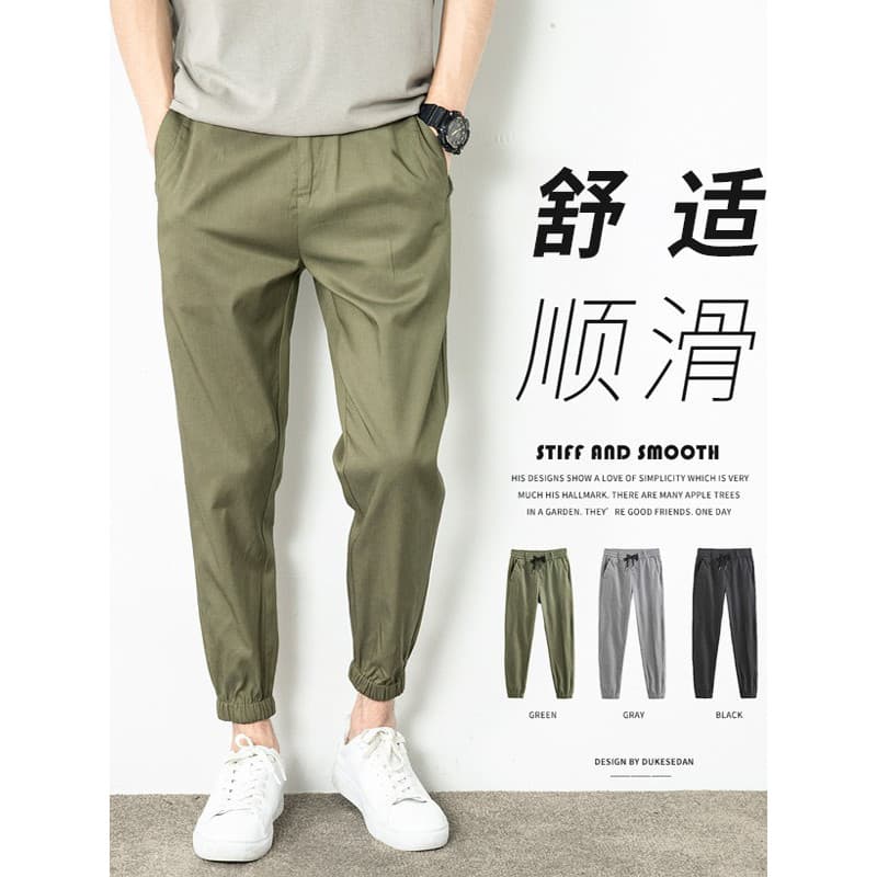 Calças casuais retas masculinas primavera outono solto cordão 9 pontos calças masculinas verão calças esportivas masculi