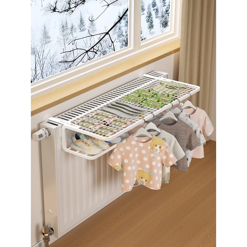Rack de secagem de radiador dobrável, armazenamento especial, cabide superior de tubo de aquecimento, rack de secagem de