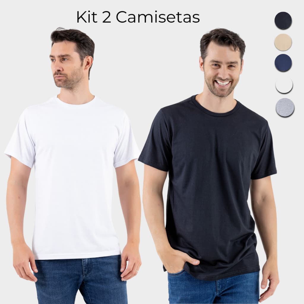 KIT 2 Camiseta Básica Masculina Lisa 100% Algodão 30.1 P M G GG XG Manga Curta Oferta Promoção
