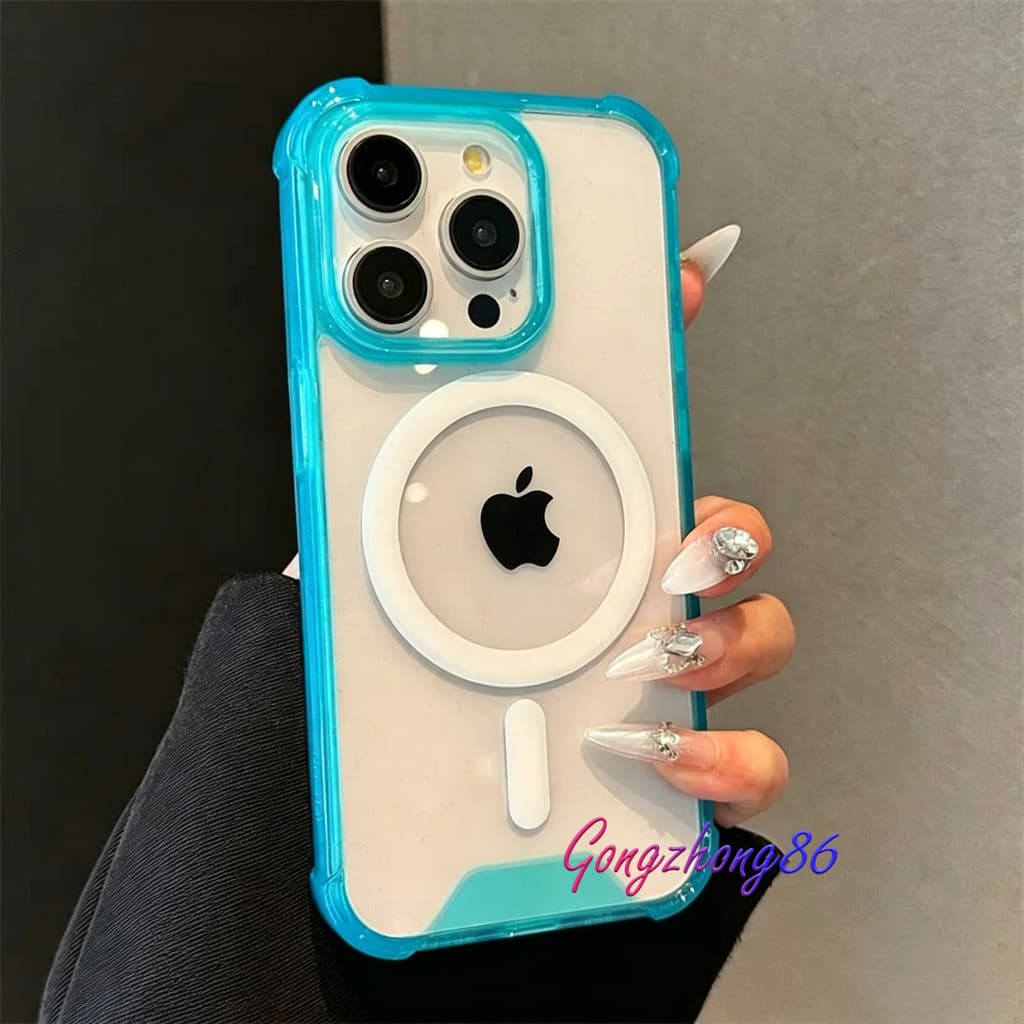 Capa Magnética Transparente Acrílica Para iPhone 11 12 13 14 15 16 17 Pro Max Resistente A Quedas Protetor