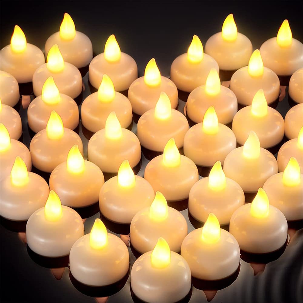 12/24 Pacote De Velas Flutuantes Sem Chama Branco Quente LED Cintilação Tealight Decoração Para Festa De Casamento Peça