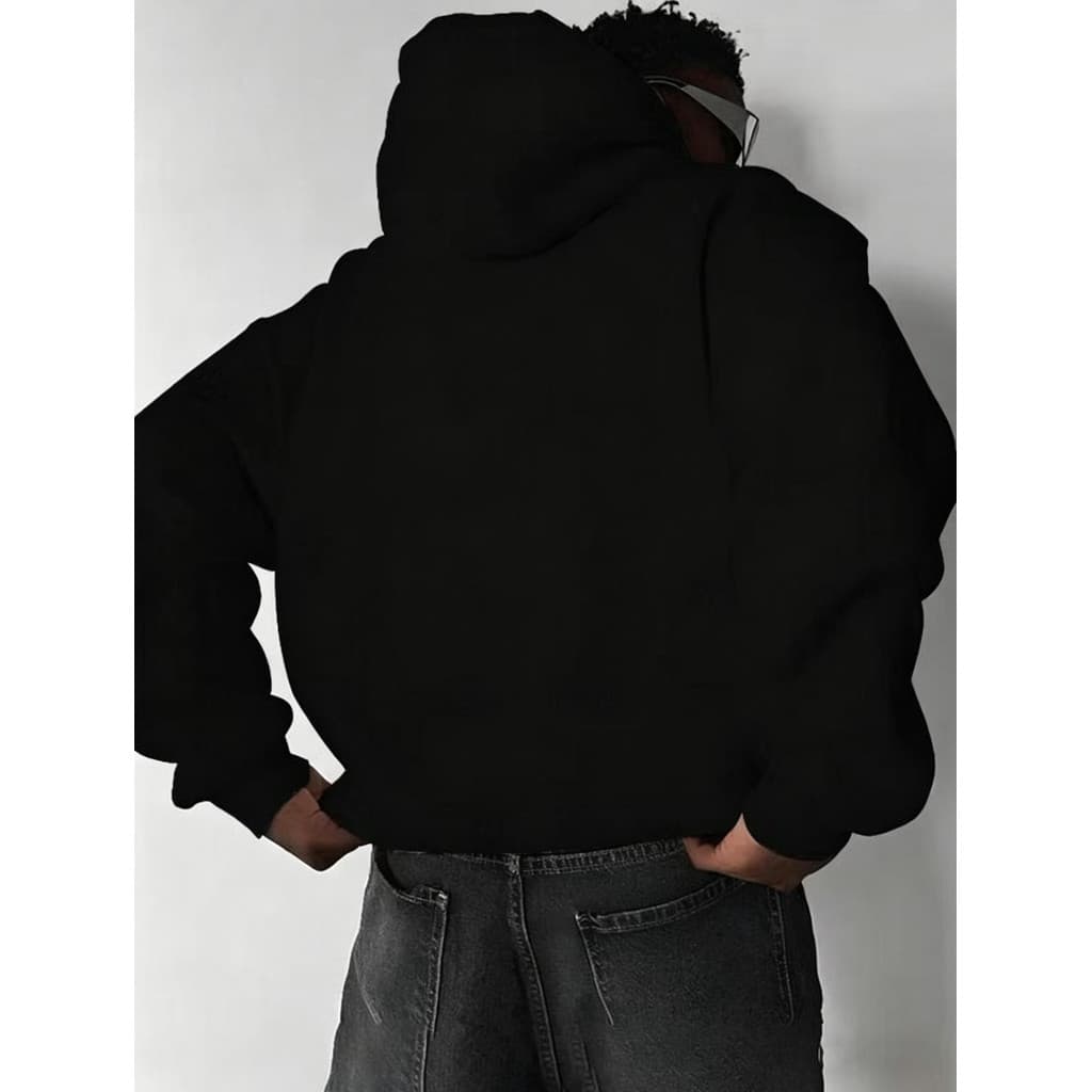 0428 MD manga longa Moletom preto masculino com capuz, modelo estiloso para uso urbano, com bolsos oversized