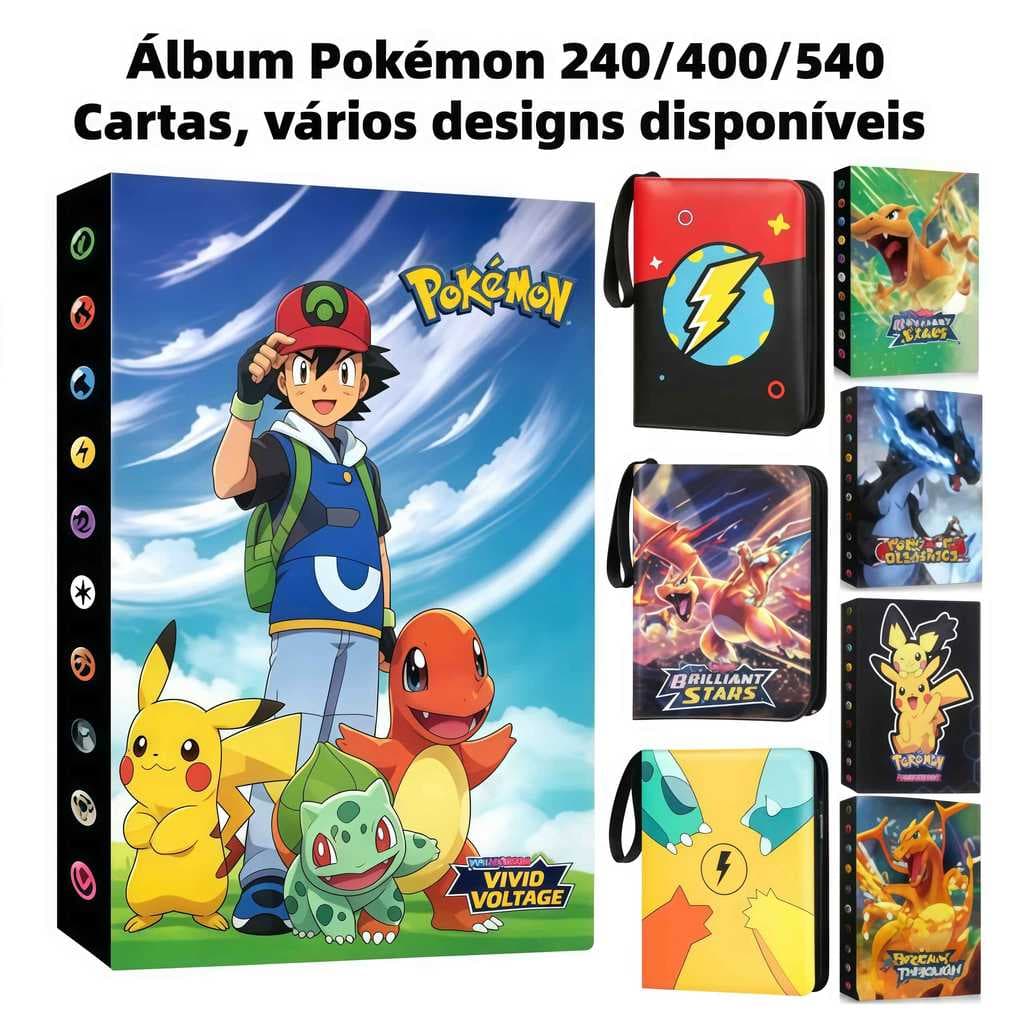 Álbum Pokémon TCG 240/400 Cartas Pikachu Eevee Charizard Pasta Premium Pronta Entrega Brasil