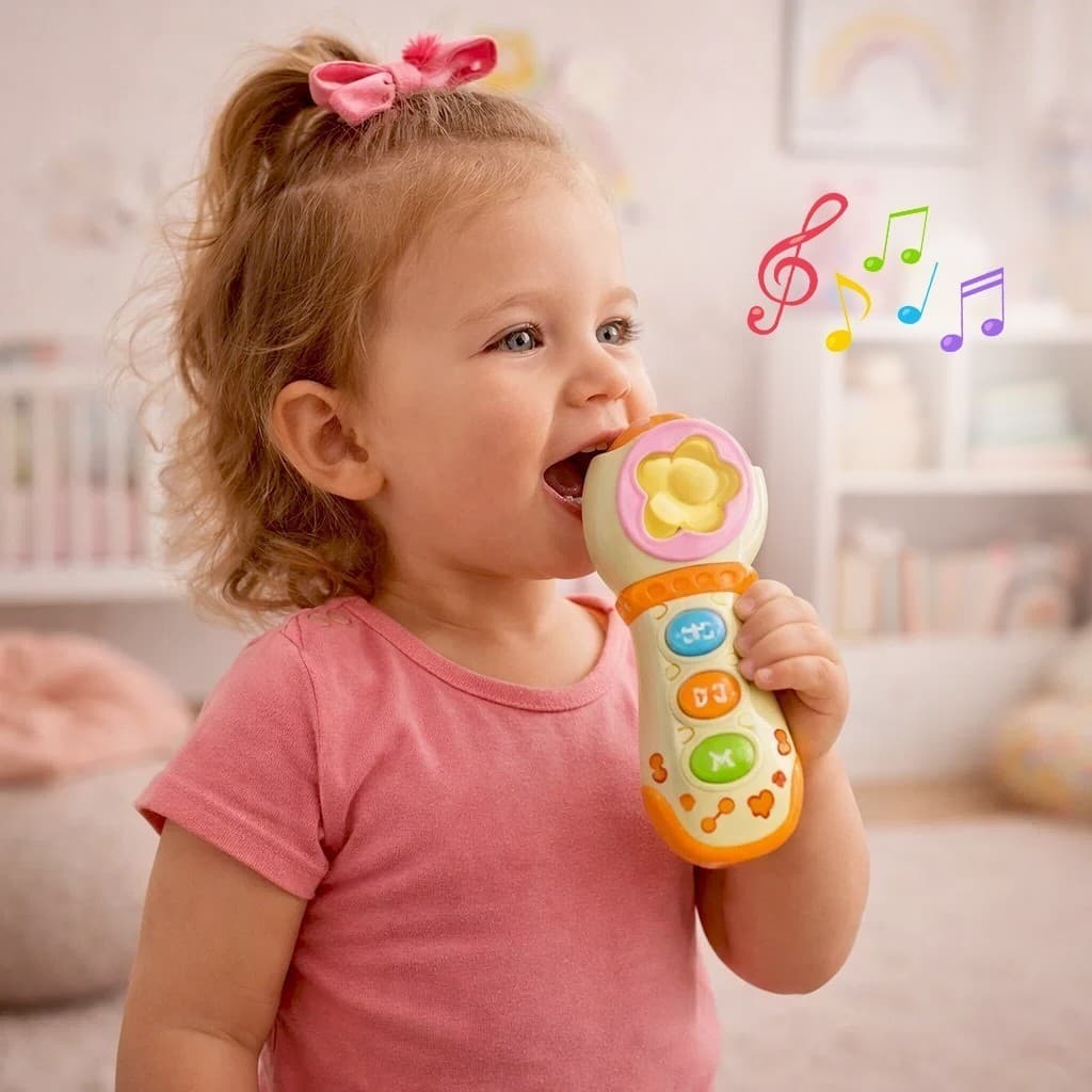 Microfone Infantil Musical Mini Brinquedo Som Amplificado Portátil Karaokê Criança Cantar Luz Diversão