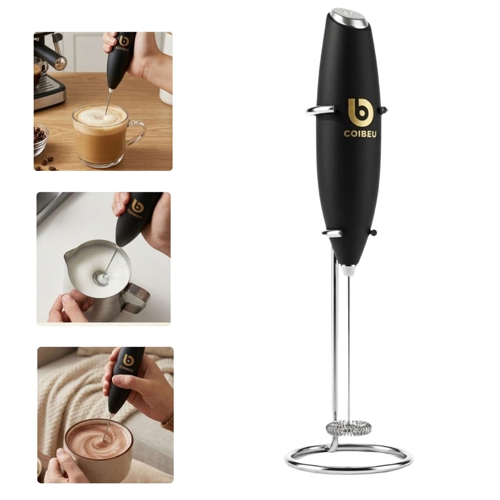 Misturador Portátil Espumador e Mixer Para Bebidas Silencioso Premium 19000 RPM Base de Apoio e Haste Inox Qualidade