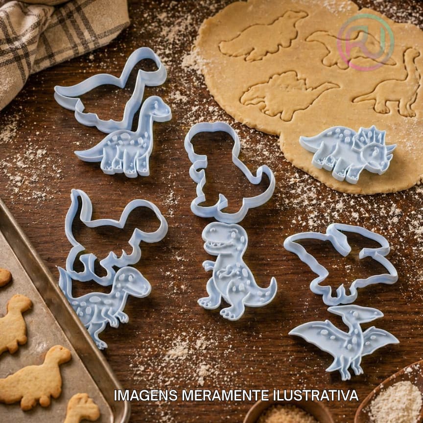 Kit 5 Cortadores Biscoito Dinossauro Marcador Dinossauros Fofinhos 6cm Biscoito Amanteigado Carimbo