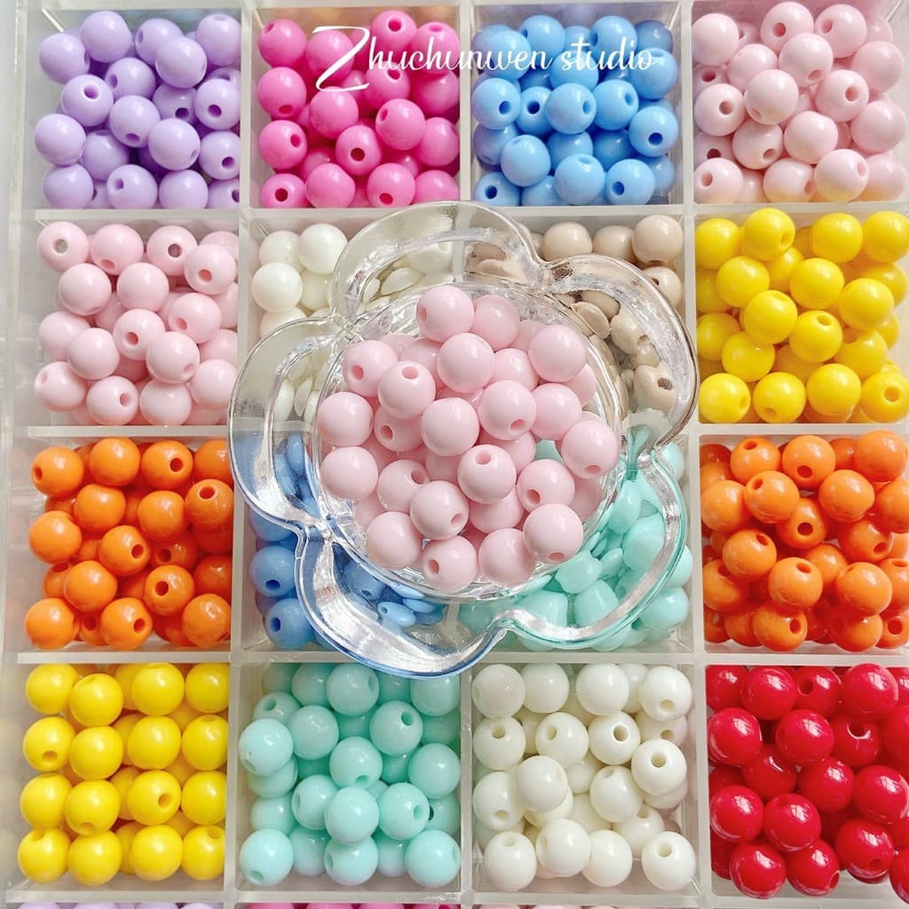 100 Pçs/Saco 8mm Cor Sólida Acrílico Contas Redondas Para DIY Pulseira Colar Telefone Corrente Miçangas Artesanato Supri