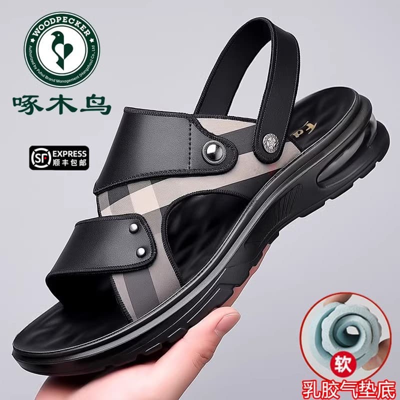 Woodpecker sapatos masculinos 2025 verão almofada de ar sola sandálias masculinas couro genuíno sola macia sapatos de pr