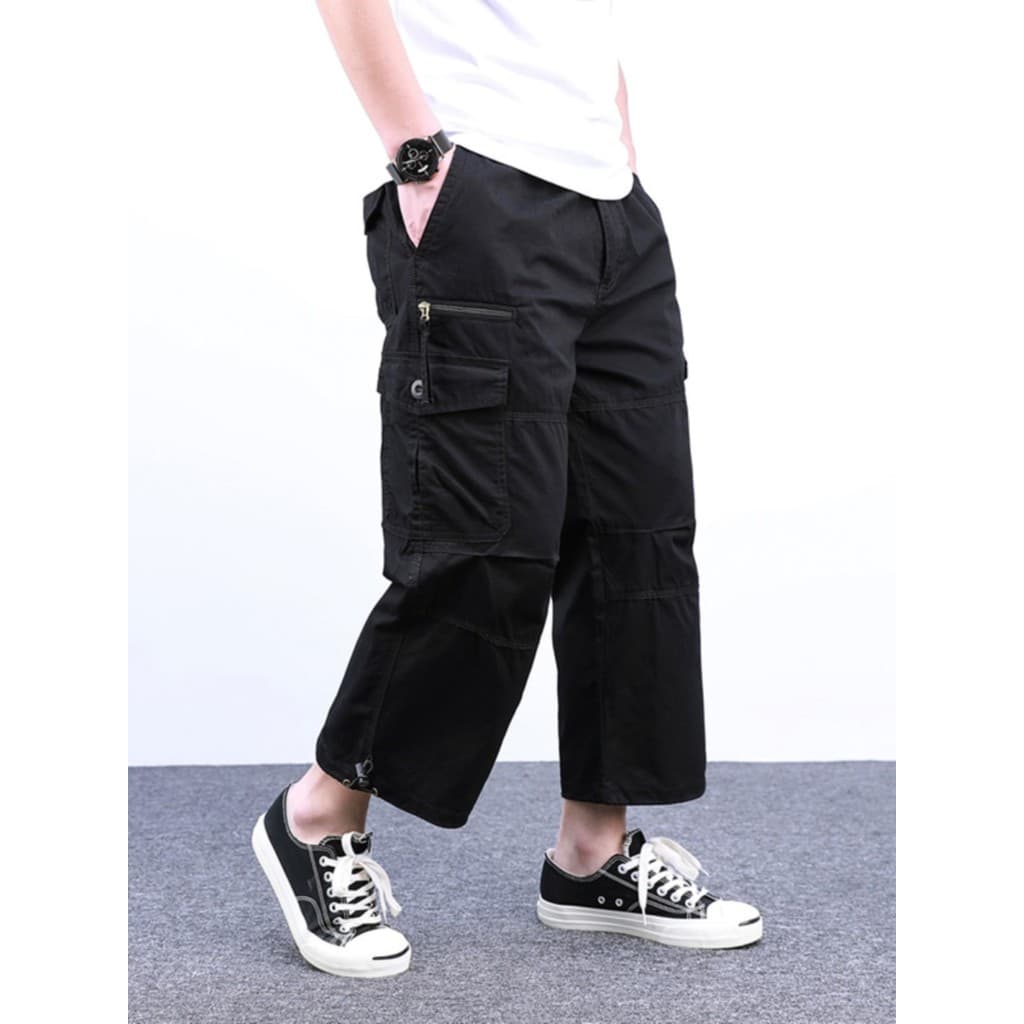 Calças cortadas masculinas de verão, macacão Casual, calças soltas de algodão puro, calças médias de verão, ar condicion