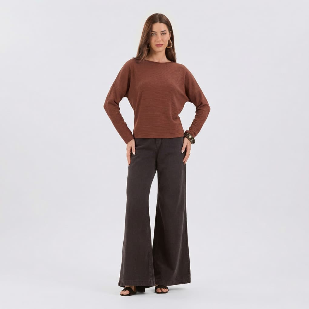 Blusa Feminina Malha Texturizada Manga Longa Lecimar