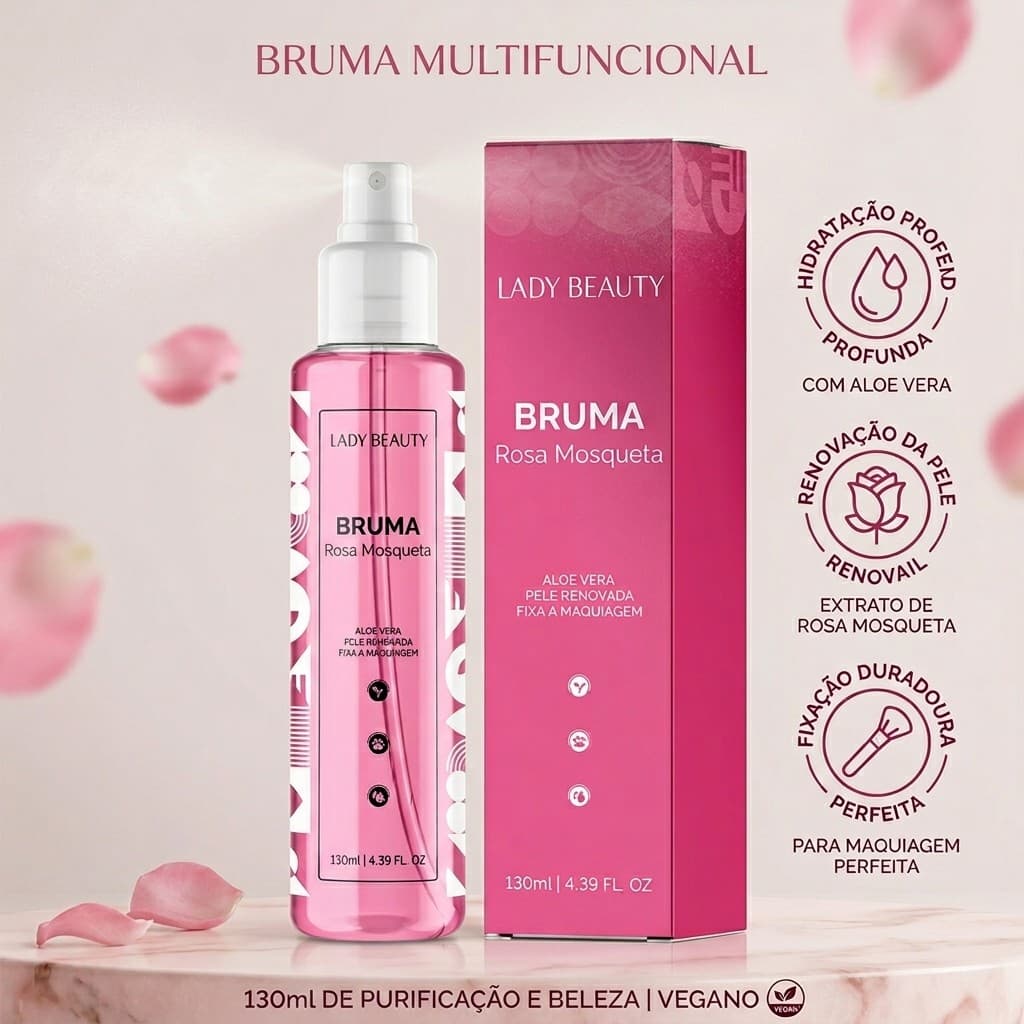 Bruma Hidratante Fixadora Lady Beauty Aloe Vera Rosa Mosqueta 130ml | 1/2/3 Unidades