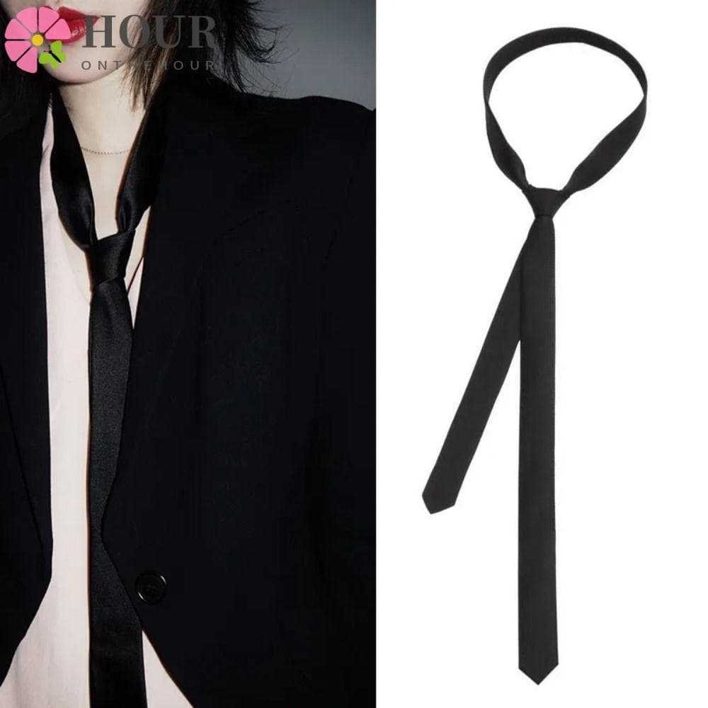 Gravata Super Fina De Cetim HOUR , Preta Elegante De 3 Cm Para Mulheres E Homens Estreita Clássica Skinny Festa De Casam