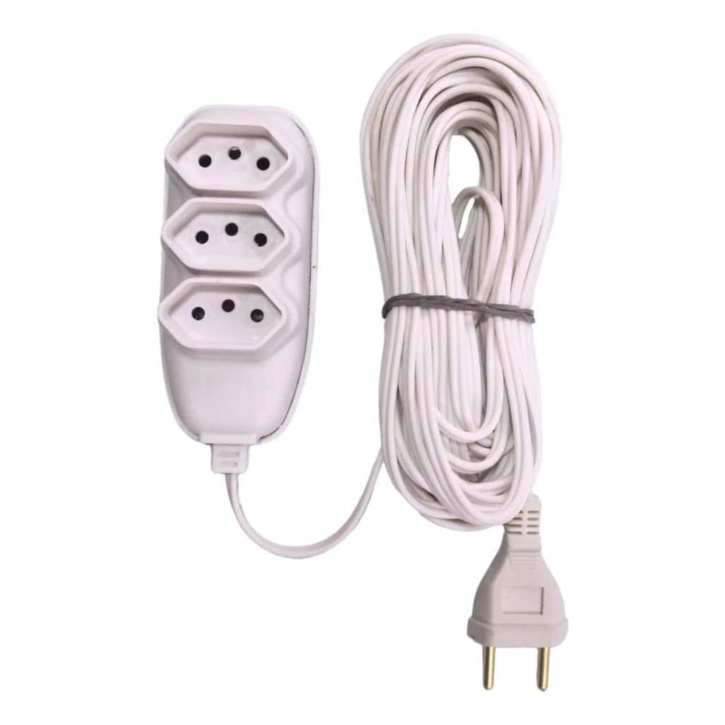 Extensão Elétrica 3 Tomadas Bivolt 2/3 Metros Branca