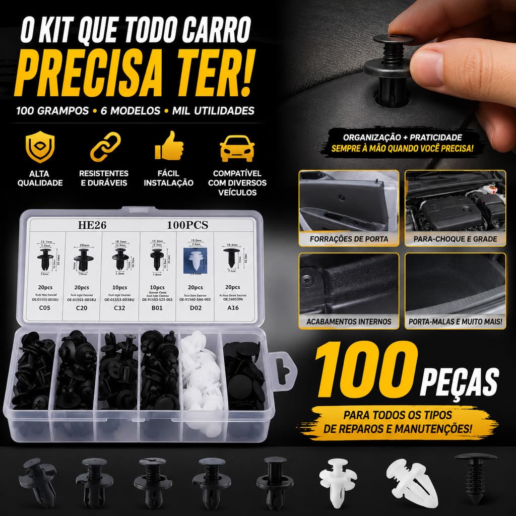 Kit 100Peças/800Peças Presilha Grampo Automotivo Reparo Universal