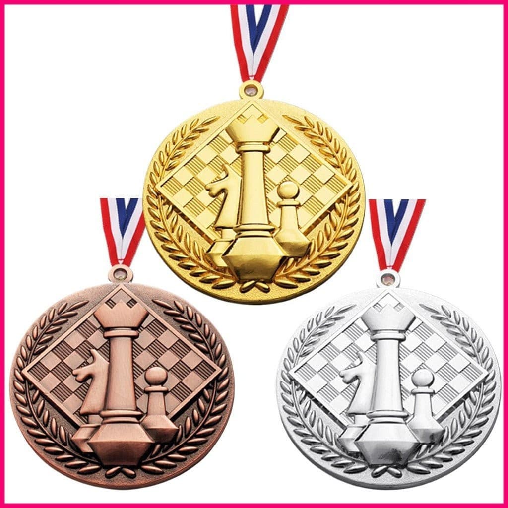 Medalha de Relevo em Cores Ouro, Prata e Bronze Troféu Compacto de Xadrez para Crianças Presente condekph