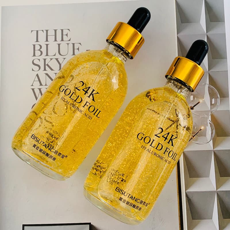 Bisutang 24K ouro ácido hialurônico solução de estoque essência Anti-rugas reparação hidratante encolher poros produtos
