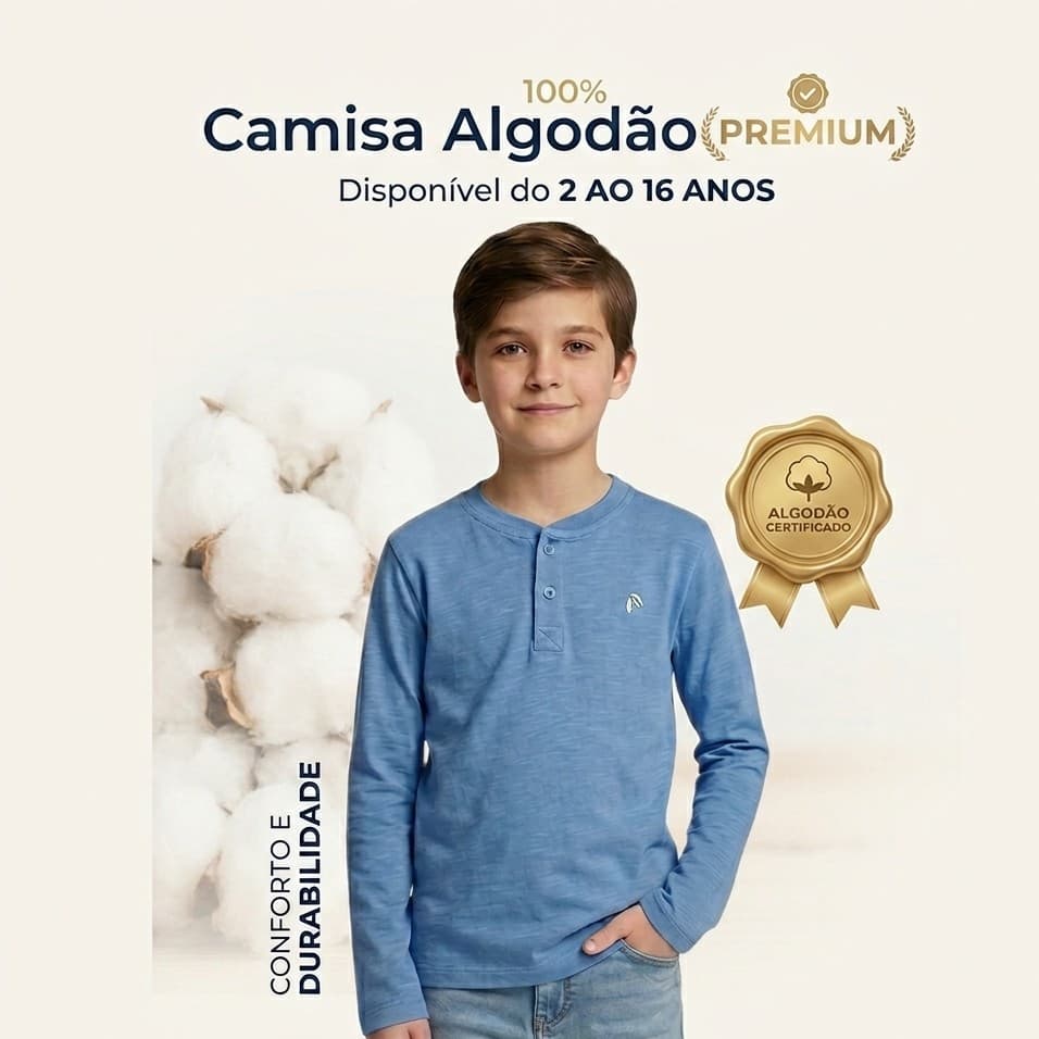Camisa gola padre frio PREMIUM infantil e Juvenil - Blusa Camisa manga longa escola - 2 ao 16 anos