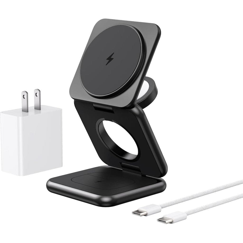 Estação de Carregamento 3 em 1 para Múltiplos Dispositivos Apple, Base de Carregamento Sem Fio Dobrável em Liga de Zinco