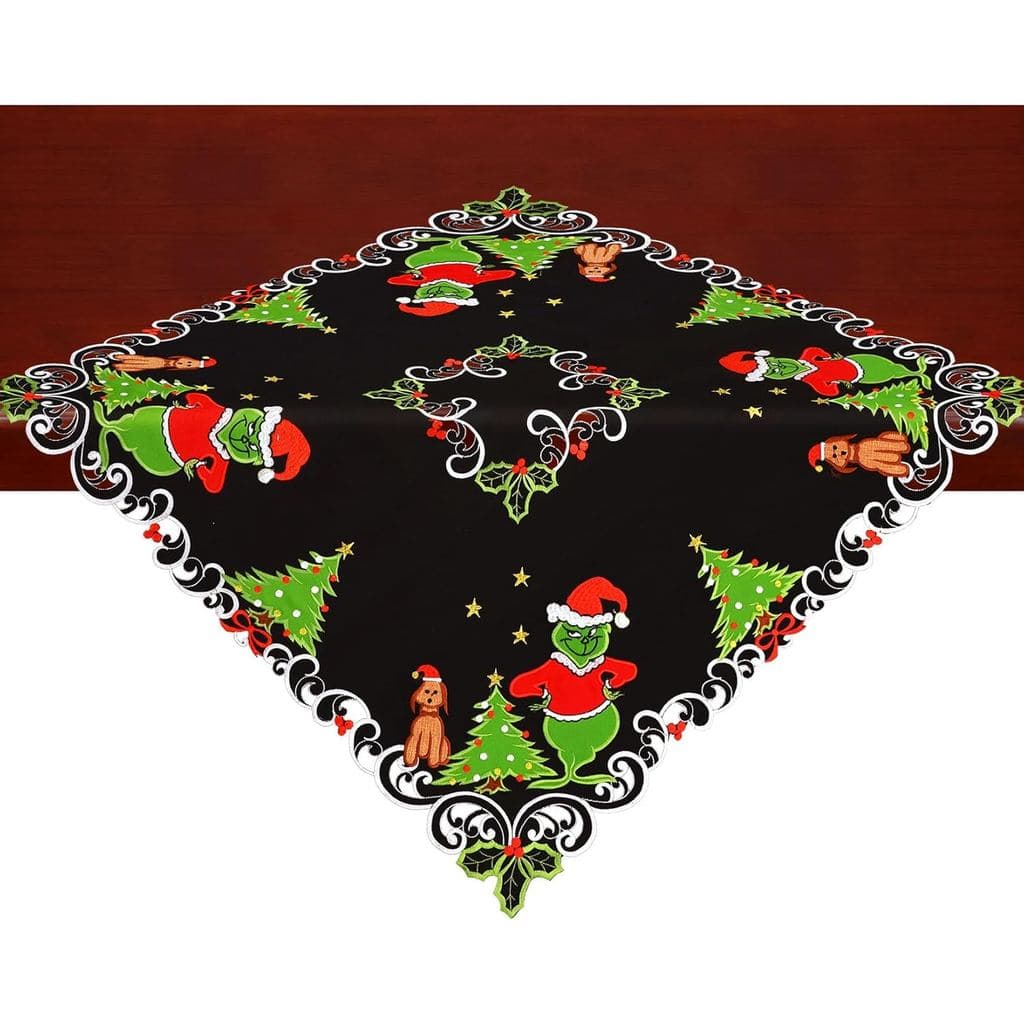 Toalha de Mesa Quadrada Pequena Bordada Grelucgo para Natal e Feriados 34x34 Polegadas (Preto)